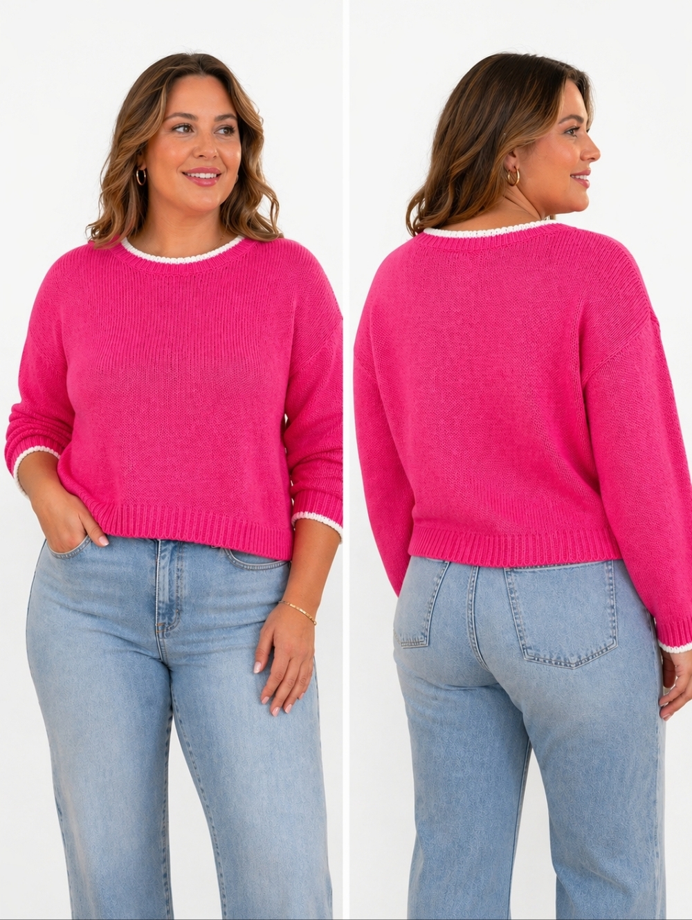 J.Crew Re-Imagined Tipped Beach Sweater Oversized Hot Pink Knit Summer Size XL